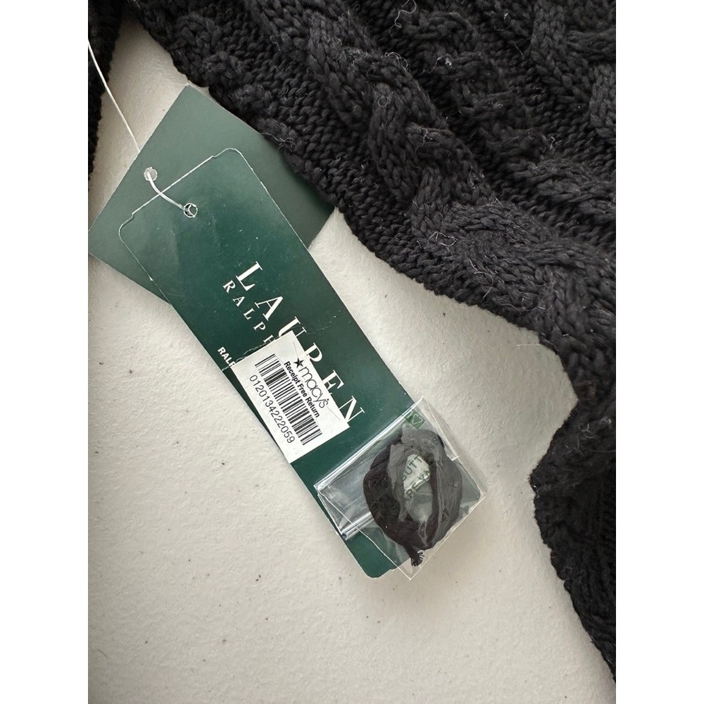 Lauren Ralph Lauren Black Cable Knit Chunky Cardigan Velvet Belt XL NWT Whimsy - Picture 7 of 10
